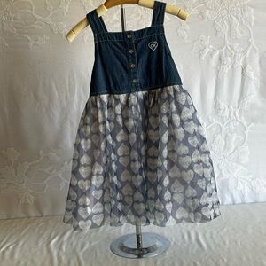 Calvin Klein Girls Two Tone Tule & Denim Casual, Playful layered Dress